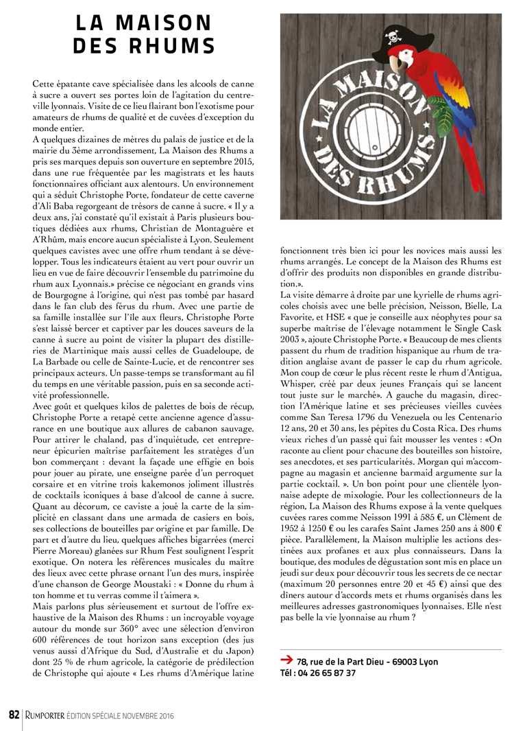 Article dans RumPorter novembre 2016